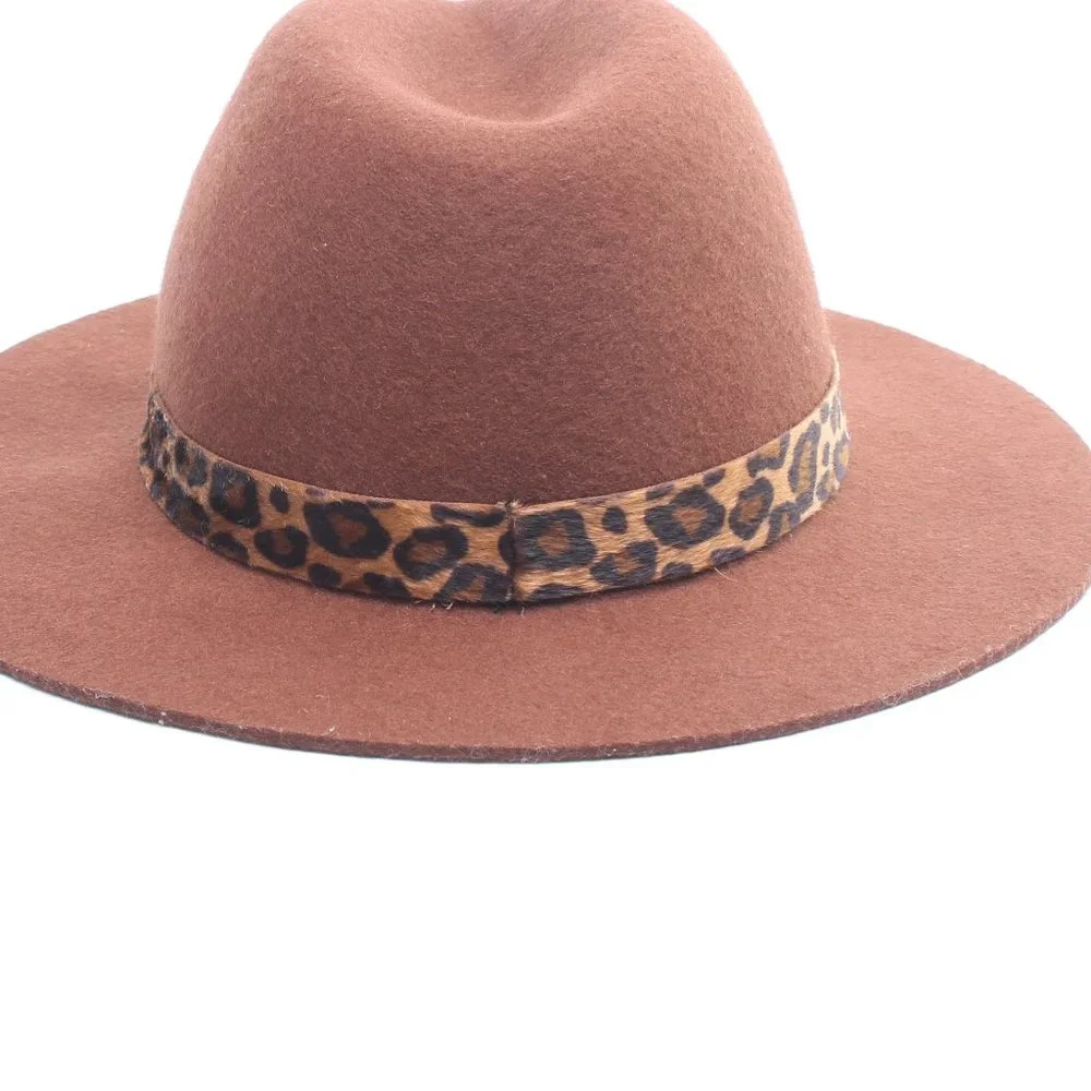 100% Wool Women's Brim Hat Adjustable Size Brown